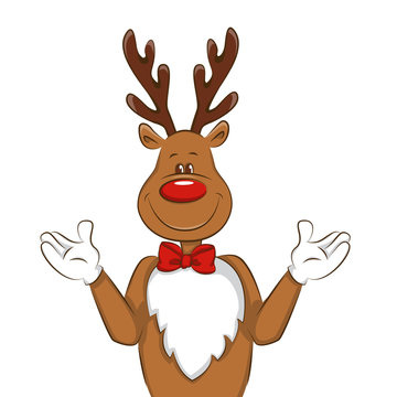 Illustration with cartoon Christmas deer.  It's greet you and congratulate you on Christmas. Vector for you design. Isolated. 