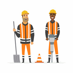 Road construction workers - cartoon people characters illustration