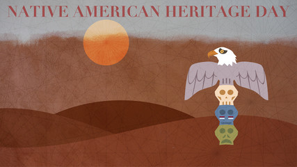 Native American Heritage Day Landscape Illustration with Totem Pole