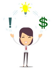 woman with ideas-Brainstorm concept - Idea can make lots of money. Stock vector illustration for poster, greeting card, website, ad, business presentation, advertisement design.