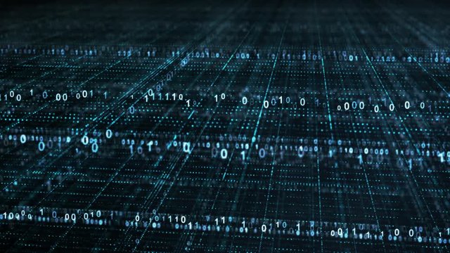 Dolly shot of binary code grid. Information technology concept. Computer generated seamless loop animation 4k (4096x2304)
