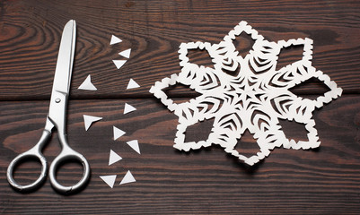 Making Christmas paper snowflakes.handcraft.Worplace.Handmade snowflakes