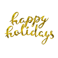 Happy holidays Gold glittering elegant modern brush lettering design on a wight background vector illustration