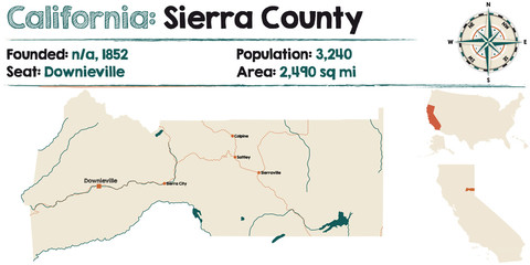 Large and detailed map of Sierra county in California