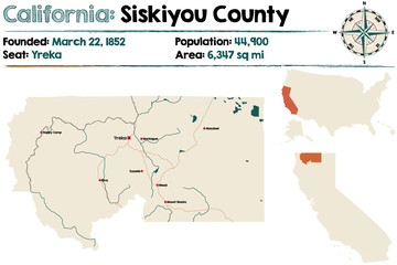 Large and detailed map of Siskiyou county in California