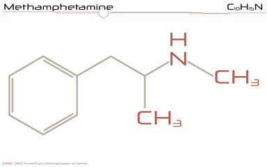 Large and detailed illustration of the molecule of Methamphetamine