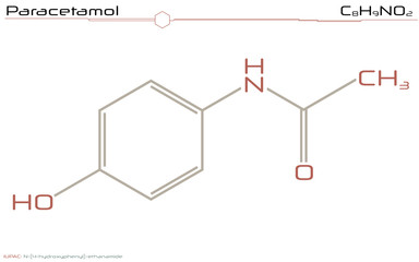 Large and detailed illustration of the molecule of Paracetamol