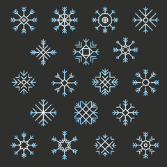 Flat design line snowflakes vector Christmas, Winter and new year decoration element icons set.