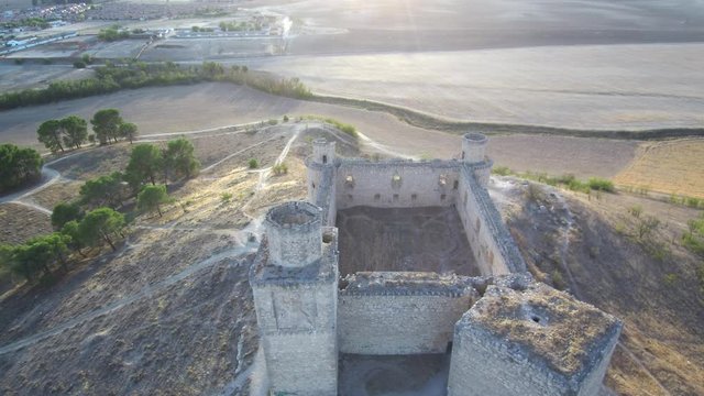 Spanish castle of Barcience in Toledo, Spain. 4k Drone Video