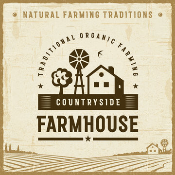 Vintage Countryside Farmhouse Label. Editable EPS10 vector illustration in retro woodcut style with clipping mask and transparency.