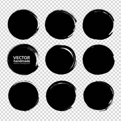 Textured circle strokes thick black paint  isolated on imitation transparent background