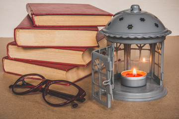 Books and candle lights