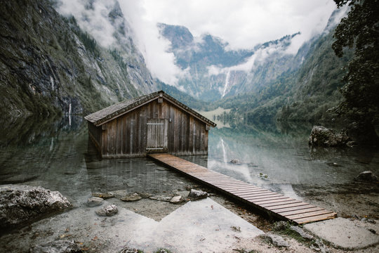 Exterior of wooden house against mountain