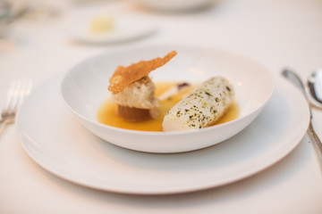 Close-up of tasty dish on the table in restaurant