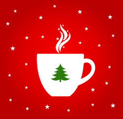 Christmas hot coffee or chocolate cup on red background