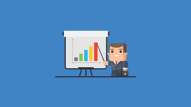 Businessman Standing Near Flip Chart and Points to Graph
