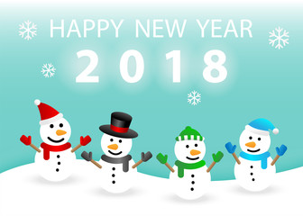 Cute snowman 2018 Happy New Year card simple vector 