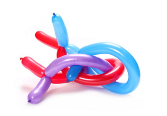 Colorful balloons in abstract shapes, isolated on white background