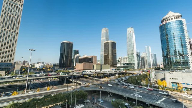 Timelapse of downtown cityscape at daytime,Beijing,China.