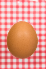 Closeup of an Egg in front of a Checkered Background