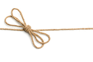 Rope with bow, bowknot, isolated on white.