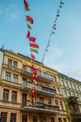 beautiful houses with some flag lines