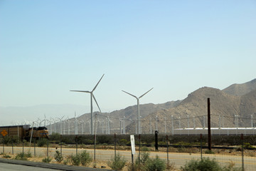 Landscape with Hills and Wind Mills Turbines
