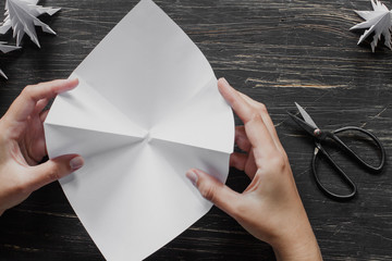 Paper Christmas tree making. Step by step, tutorial, top view