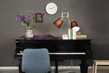 Modern room design with vintage piano