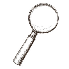 Magnifying glass on white background, sketch cartoon illustration of medical accessory for correct vision. Vector