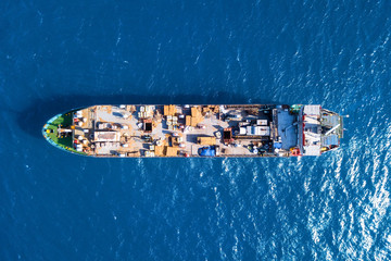 Livestock carrier ship at sea - Aerial image