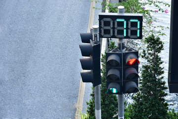 Traffic light Control the car on the road in Thailand.