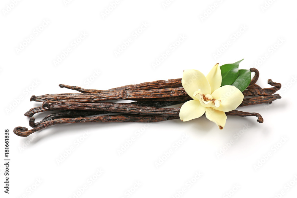 Wall mural Vanilla sticks and flower, isolated on white