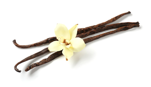 Vanilla sticks and flower, isolated on white