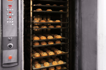 Loaves of bread in oven