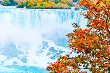 View of Niagara Falls from Canadian side in autumn.