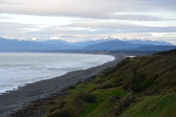 Landscape with snow-capped mountains background from New Zealand's south island