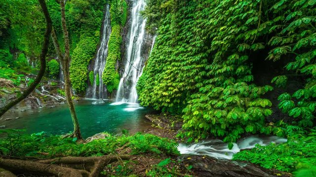 Timelapse Majestic waterfall Banyumala in the rainforest in Bali, Indonesia