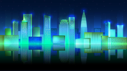 Fototapeta na wymiar Vector illustration of night city