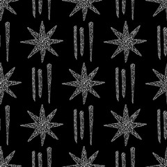 Hand drawn crystals pattern. Abstract stars seamless background. Vector texture for wallpaper, wrapping paper, textile design, surface, fabric.