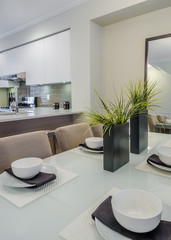 Modern dining room in luxury house.