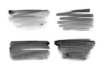 Black watercolor hand painted brush strokes isolated on white background, grunge paper texture, (with clipping path)
