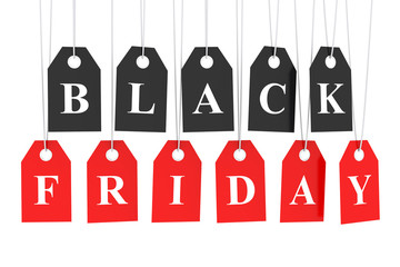 Black Friday text on hanging labels