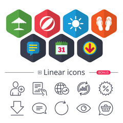 Beach holidays icons. Umbrella and sandals.