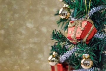 Chrismas balls background, Chrismas tree Decoration on bokeh background.