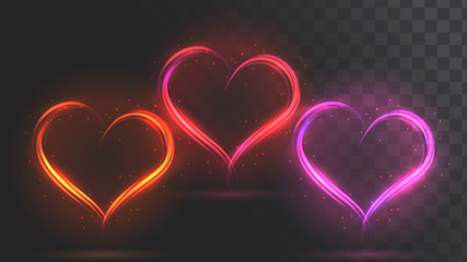 Vector glowing hearts