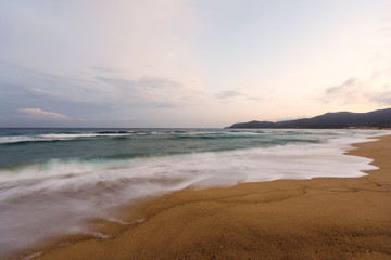 Fototapeta na wymiar Sunset over Sea, Dramatic Sunset on the Beach, Nature in twilight period