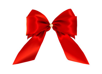 Realistic red bow isolated on white background