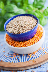 Lentils vegetarian food in ceramic bowl