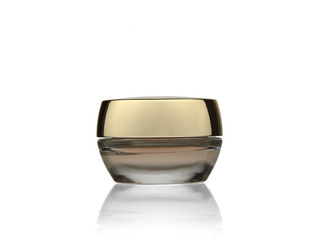 cosmetic jar with foundation cream isolated on white background with shadow